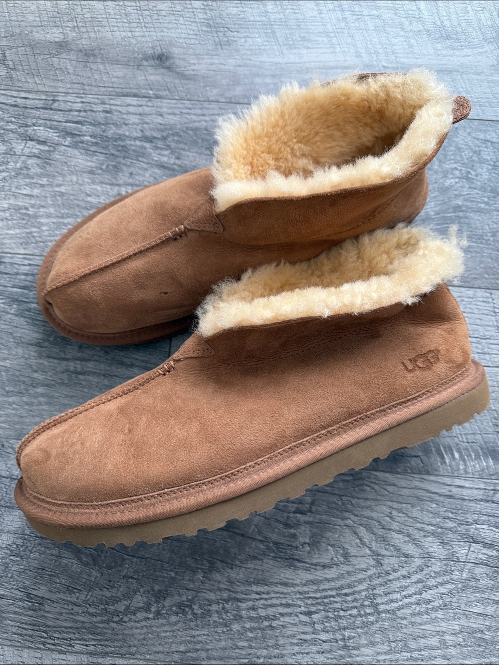 UGG Chestnut Suede Sheepskin Ankle Slippers Men sz 13 100% 🐑 sheep